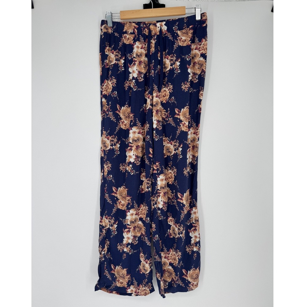 Cynthia Rowley Floral Pajama Pants Sz S Rayon Navy Blue Lounge Cottagecore Boho